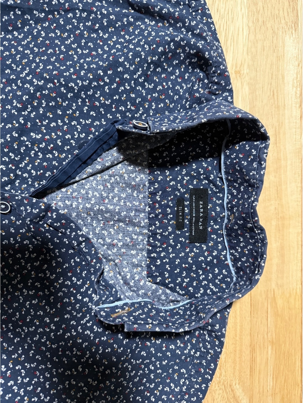 Zara Man Men’s Small Navy Floral Slim Fit Button Down Shirt - Picture 3 of 7